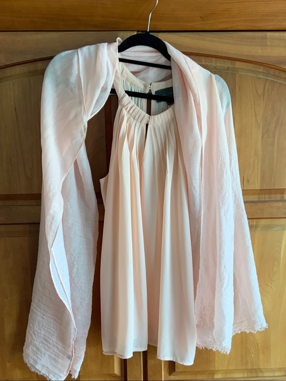 Sunday in Brooklyn, XL, Pale Peachy Chiffon front, Cotton back w/scarf. - Picture 4 of 9